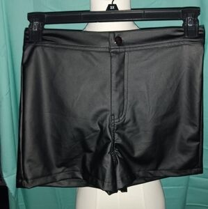 Black Leather Men's Shorts